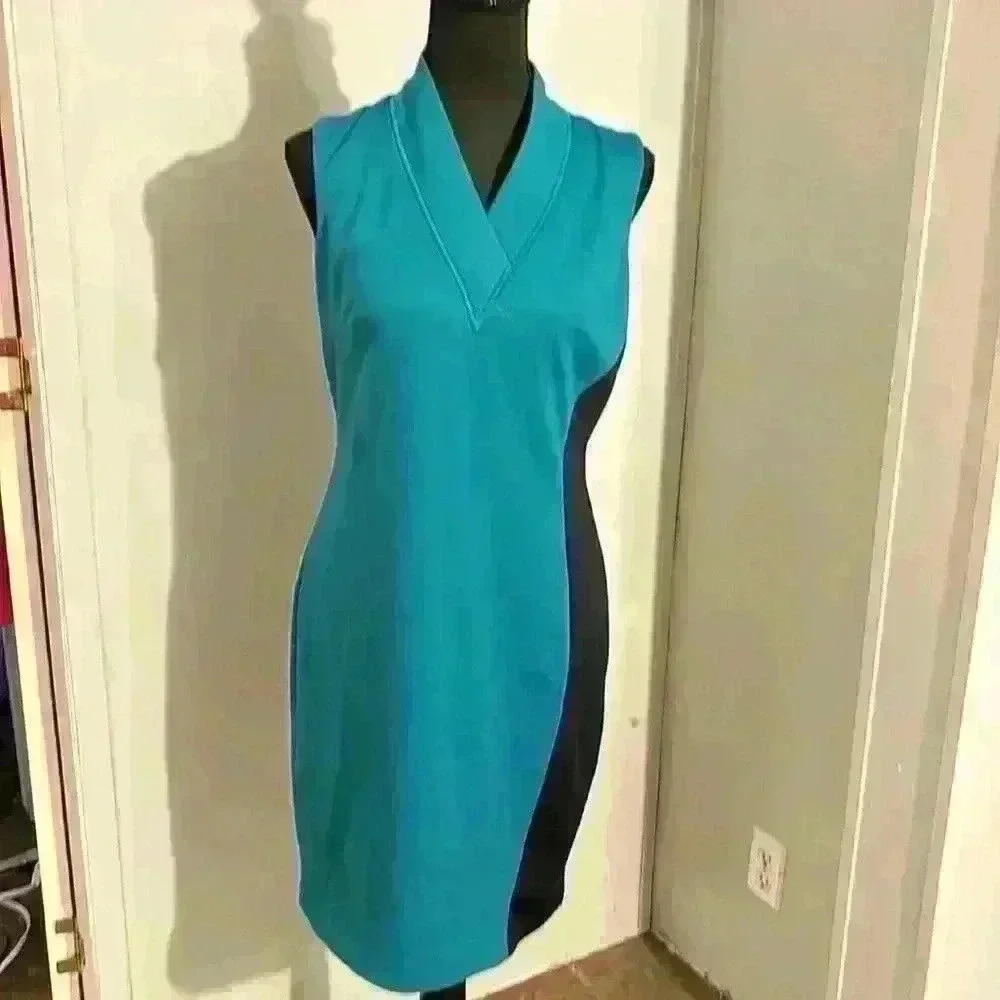 Elie Tahari Makiko Sleeveless Dress Size 6 Work Evening Teal/Black Colorblock